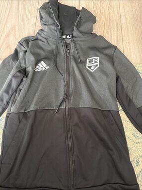 adidas Black and Charcoal LA Kings Hooded Zip Jacket